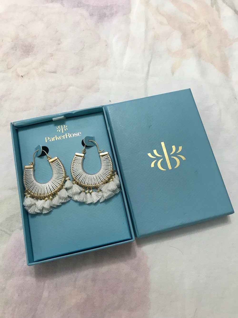 Parker Rose Bohemian Feminine White Tassel Gold Tone Hoop Earrings